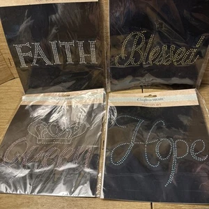 Crafter's Square ~ Rhinestone Iron-On Art ~Hope /Queen/Blessed/Faith (4 pack) - Picture 1 of 6