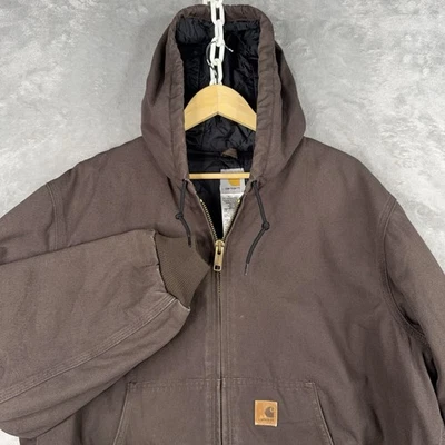 Carhartt Active Jac Washed Duck Dark Brown Mens L Quilted Zip Jacket J280 DKB - Image 1 of 4
