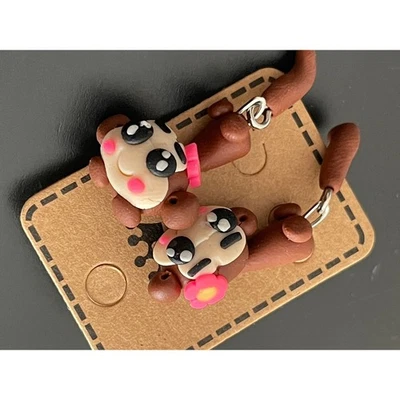 00670 棕色猴子耳环 塑料/聚合物 粘土 节日 圣诞节 全新 — 第 1/3 张图片