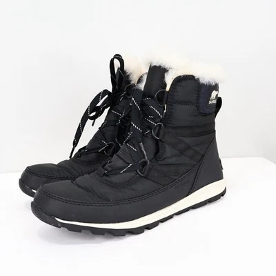 Sorel Women's Whitney Short Lace Faux Fur Black Waterproof Winter Boot Size 7.5 - Image 1 of 4