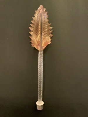 Vidrio soplado vintage veneciano de Murano rosa con vástago transparente hoja superior repuesto Foto 1 de 4