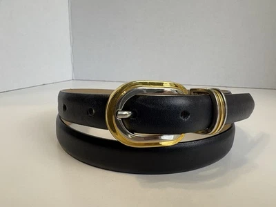 Cinturón Talbots Cuero Negro Talla M Tono Dorado y Plata Hebilla Hecho en Italia De Colección Foto 1 de 4