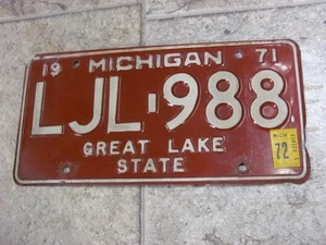 Original 1971 71 Michigan MI State Great Lake License Plate LJL-988 - Picture 1 of 1