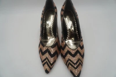 Zapatos de salón vintage J. Renee dorado y negro a rayas brillantes encaje lentejuelas cono 7,5 Foto 1 de 4