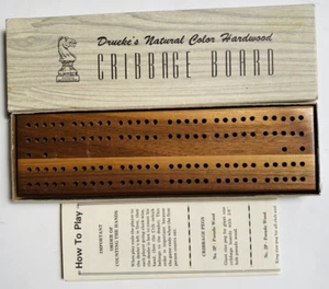 Cribbage Board Drueke Natural Color Walnut Hardwood No. 11 Instructions Pegs Box - Picture 1 of 5