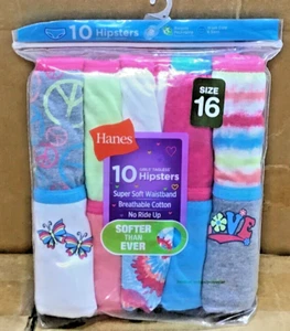 Hanes Girls' Tagless Super Soft Cotton Hipsters 10 Pack Size 16 K22 - Picture 1 of 6
