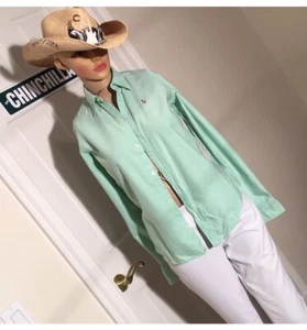 Ralph Lauren Green Slim Fit Ladies Blouse Shirt Multi Color Pony Sz 0 - Picture 1 of 8
