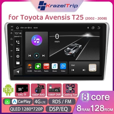 8 Core QLED Car Radio for Toyota Avensis T25 2002-2008 Carplay Android Auto DSP  - Image 1 of 4