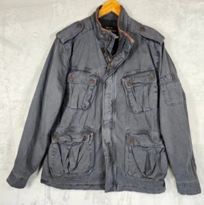 Lucky Brand Black Label Jacket XL Gray Twill Canvas Multi Cargo Pockets Utility - Picture 1 of 9