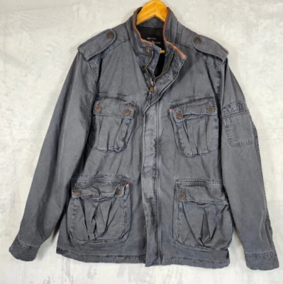 Lucky Brand Black Label Jacket XL Gray Twill Canvas Multi Cargo Pockets Utility - Image 1 of 4