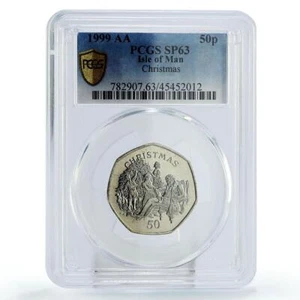 Isle of Man 50 pence Holidays Christmas Tree Decorating SP63 PCGS CuNi coin 1999 - Picture 1 of 2