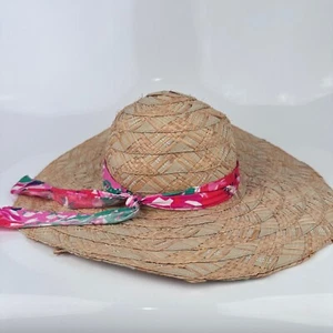 Lilly Pulitzer Large Brim Sun Hat 18" Floppy Straw Multicolored Band One Size - Picture 1 of 8