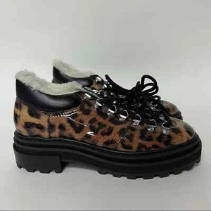 New SCHUTZ Sneaker Boot Lug Sole Leopard Patent Leather Shearling Lace Up Size 7 - Picture 1 of 9