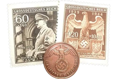 Moneda de bronce y estampillas coleccionables de 1 Reichspfennig 1936-1940 Alemania Segunda Guerra Mundial Foto 1 de 2