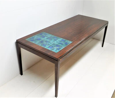 Table Basse Scandinave 1960, En Palissandre Et Carreaux De Céramique - Photo 1/4