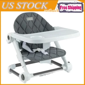 Baby Toddler Feeding Booster Chair Foldable w/ 3 Adjustable Height Portable Grey - Picture 1 of 6