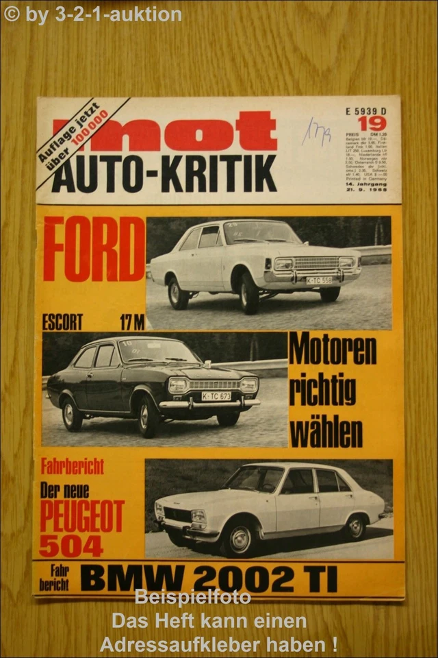 MOT 19/68 BMW 2002 TI FORD ESCORT 17 M PEUGEOT 504 - Immagine 1 di 1