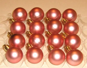 Pink Christmas Mini Ornaments Satin 16 Miniature Balls Non Shatter 7/8" 27mm - Picture 1 of 3