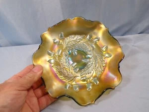 Fenton Aqua Carnival Glass Acorn Bowl 7 3/4" Wide - Picture 1 of 8