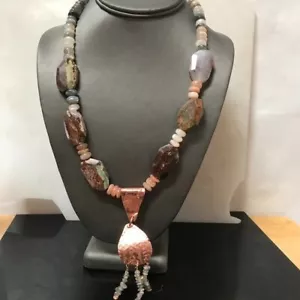 Moonstone Labradorite Boulder Chysoprase Gemstone Copper Necklace Southwestern - Picture 1 of 10