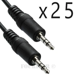 25 Pack Lot - 15ft 1/8" 3.5mm Audio Headphone Male Stereo Cable M/M MP3 Aux PC - Picture 1 of 2