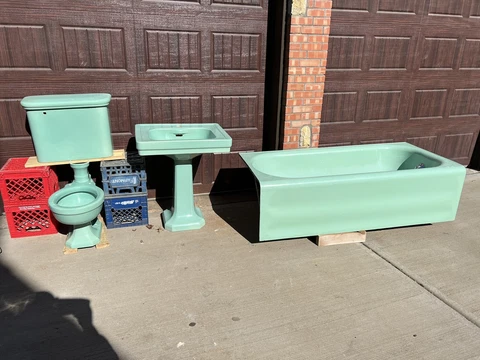 Antique American Standard Ming Jadeite (?) Green Toilet Sink Tub 1930 WILL SHIP Cover