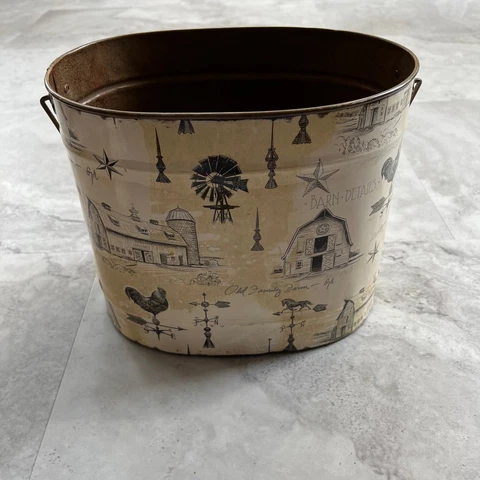 Chad Barrett Farmhouse Metal Pail Bucket Chicken Windmill Barn Oval Cover