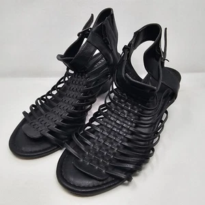 Torrid Women Size 11W Black Faux Leather Wedge Open Toe Sandals - Picture 1 of 10