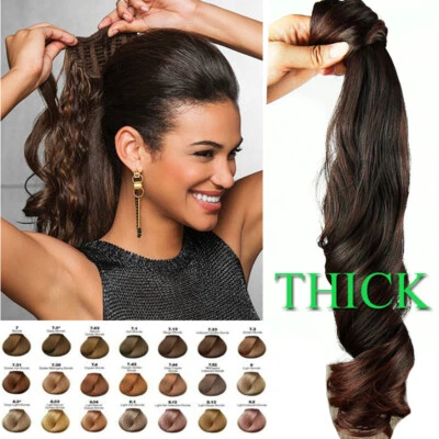 CLEARANCE Clip In Remy Ponytail Hairpiece 100% Human Hair Extensions Wrap Around Foto 1 de 4