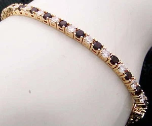 GORGEOUS ESTATE GARNET & WHITE STONE STERLING SILVER VERMEIL TENNIS BRACELET 7" - Picture 1 of 1