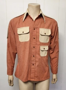 vintage 1970s shirt S men's two tone safari Lew Magram - Picture 1 of 9