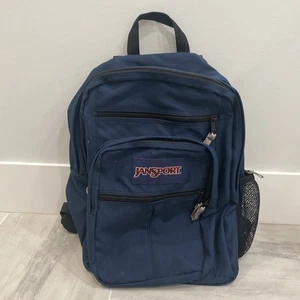 Jansport Big Student Backpack Navy Blue Water Bottle Pocket & Multiple Pockets - Picture 1 of 11
