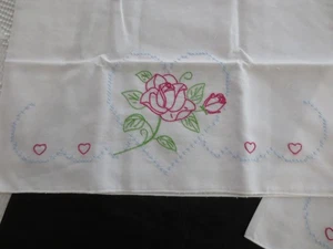 2 Unused HEARTS & ROSES Embroidered/Cross Stitched PILLOWCASES-19-1/2" x 28-1/2" - Picture 1 of 5
