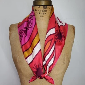 Vera 27x27" Scarf Vintage Square 100% Silk Pink Fuschia Gold Hand Paint Abstract - Picture 1 of 8