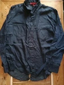 Saks Fifth Avenue Chambray dunkelblau Knopfleiste High Low Damen Top Gr. M - Bild 1 von 16