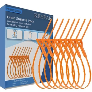 Paquete de 8 removedor de zuecos de serpiente de drenaje de 25 pulgadas, depilador de drenaje, drenaje de serpiente de fregadero... - Imagen 1 de 7