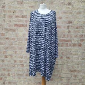 Aino Tunika Kleid Damen mittelgrau schwarz gestreift Oversize Baggy Lagenlook - Bild 1 von 13