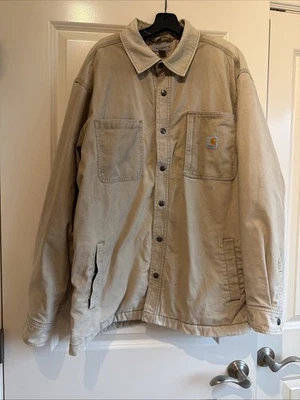 Chaqueta para hombre Carhartt resistente ajuste flexible forrada de vellón frontal a presión roble marrón XL Foto 1 de 4