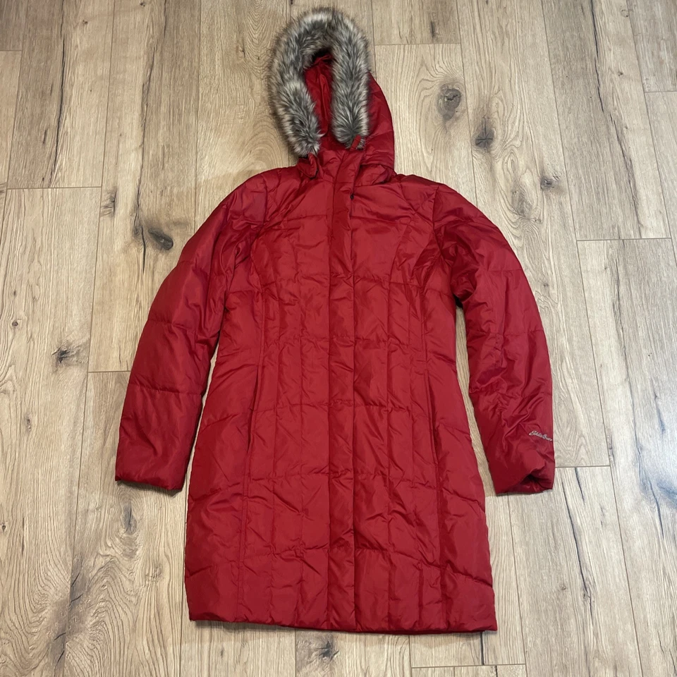 Eddie Bauer Parka Jacket Womens M Puffer Coat Gorpcore Goose Down Faux Fur Trim - Image 1 of 4