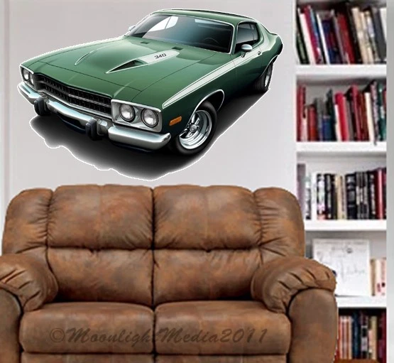 1973 1974 Plymouth Road Runner WALL GRAPHIC  DECAL MAN CAVE ROOM 9517 - Imagem 1 de 1
