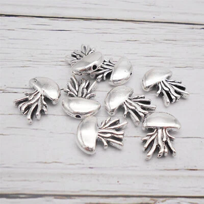 30-pack Vintage Silver Alloy Jelly Fish Bead Charm Bracelet Pendant DIY 14x12 mm - Image 1 of 4