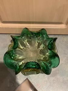 Posacenere piatto con cassa verde in vetro artistico di Murano vintage anni 60 - Foto 1 di 9