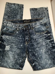 Black Premium Jeans Men's Acid Wash Blue Denim Distressed Y2K Grunge 30/30 Slim - Picture 1 of 4