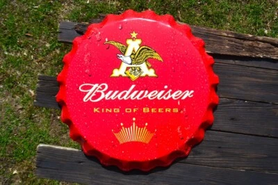 Budweiser Bottle Cap Aluminum Metal Sign - Anheuser Busch - Beer - Bud - Tin - Image 1 of 4