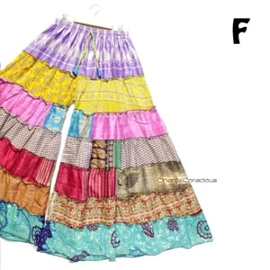 Sari Silk Colorful Switching Tiered Hakama Wide Harlem Pants Hippy Boho Etnico - Foto 1 di 4