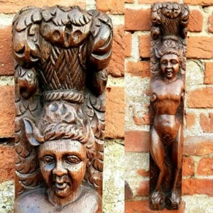 Large Elongated 17th Century Carved Oak Panel Depicting a Faunus Wood Carving - Picture 1 of 8