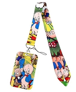 Porky Pig Character with ID Holder Lanyard Keychain - Picture 1 of 1
