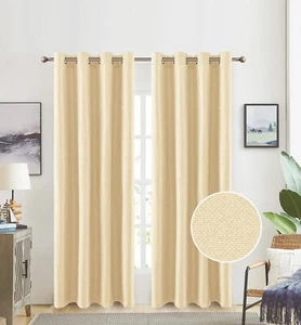 Heavy Linen Textured Casual Weave Plain Grommet Top Window Curtains Panel, 81052 - Picture 1 of 7