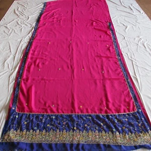 FALSA Blue GOLD EMBROIDERY Sari PLEASING Fabric ELEGANT Saree FANTASTIC Curtain - Picture 1 of 5