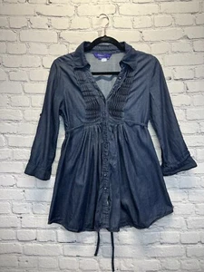 Women's Miley Cyrus Maxazria Long Sleeve Button Up Top - Indigo - Size XL  - Picture 1 of 11